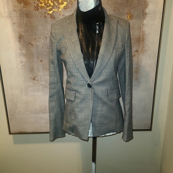 Veronica Beard Jackets & Blazers - Veronica Beard Black Leather, Plaid Print Blazer Timeless Sophistication